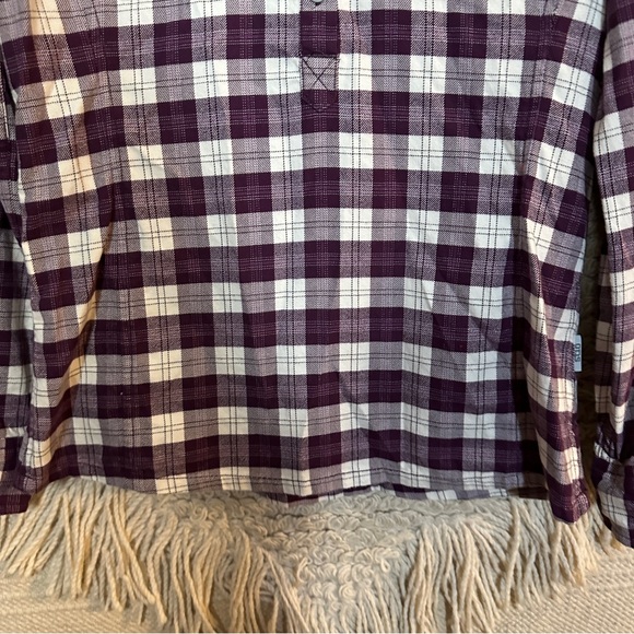 STIO purple and white plaid half button up flannel top S - Picture 3 of 12
